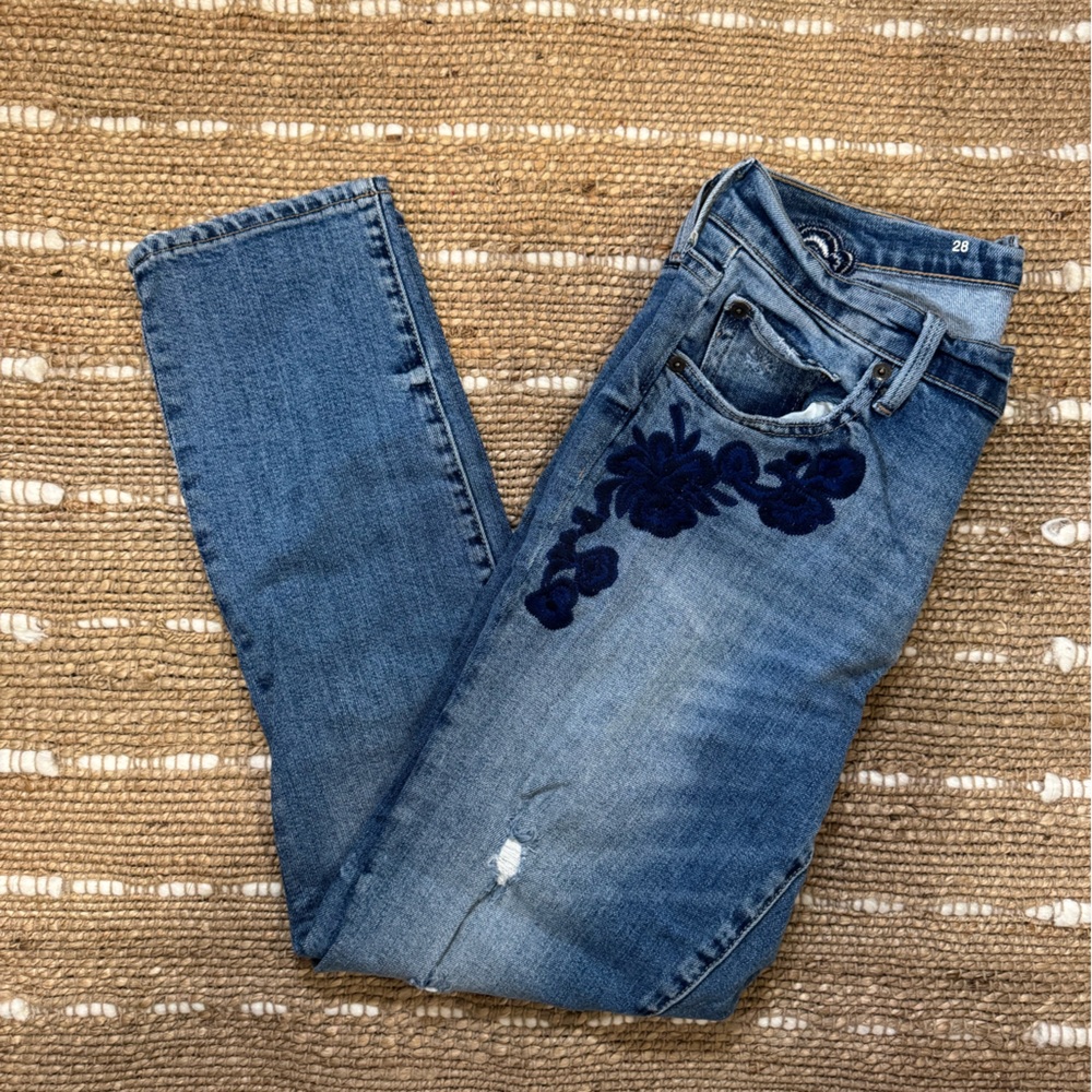 Gap 1969 Blue Floral Embroidered Jeans women’s size 28 - Picture 3 of 12